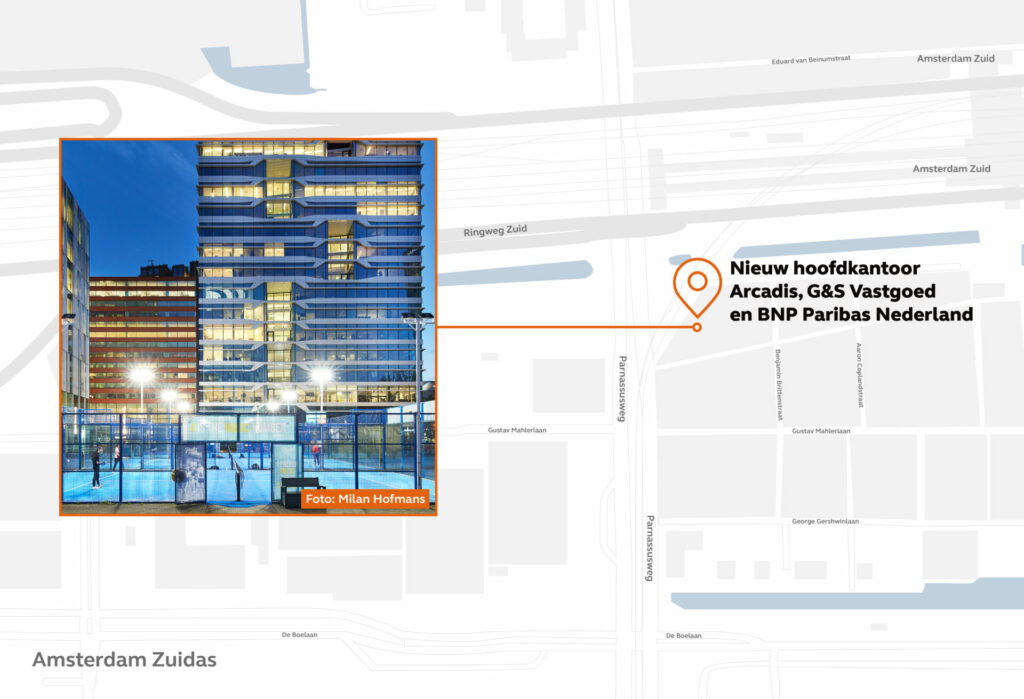 map of sustainable headquarters on the zuidas