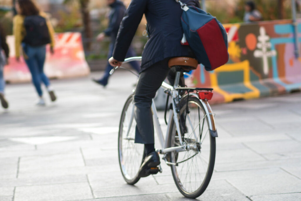 man on bicycle going to work
